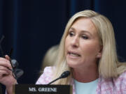 Rep. Marjorie Taylor Greene, R-Ga., speaks during a House Select Subcommittee hearing on the Coronavirus pandemic investigation of the origins of COVID-19, Tuesday, April 18, 2023, on Capitol Hill in Washington.