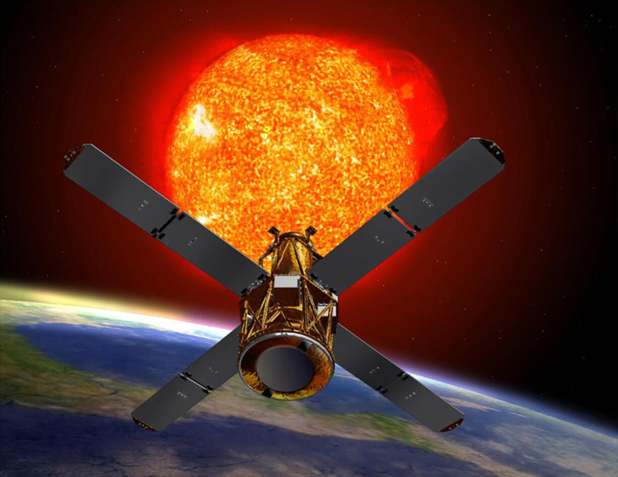 This illustration provided by NASA depicts the RHESSI (Reuven Ramaty High Energy Solar Spectroscopic Imager) solar observation satellite. The defunct science satellite will plummet through the atmosphere Wednesday night, April 19, 2023, according to NASA and the Defense Department. Experts tracking the spacecraft say chances are low it will pose any danger.