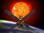 This illustration provided by NASA depicts the RHESSI (Reuven Ramaty High Energy Solar Spectroscopic Imager) solar observation satellite. The defunct science satellite will plummet through the atmosphere Wednesday night, April 19, 2023, according to NASA and the Defense Department. Experts tracking the spacecraft say chances are low it will pose any danger.