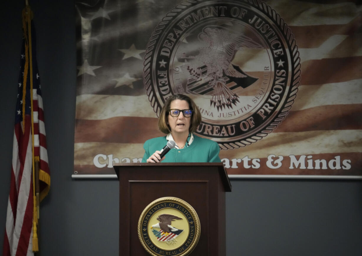 Deputy Attorney General Lisa Monaco speaks during a Federal Bureau of Prisons meeting Tuesday, April 25, 2023, in Aurora, Colo. Sexual abuse in the nation's federal prisons must be rooted out, the Justice Department's second-highest-ranking leader told prison wardens gathered for their first nationwide training since revelations that a toxic, permissive culture at a California prison allowed abuse to run rampant.