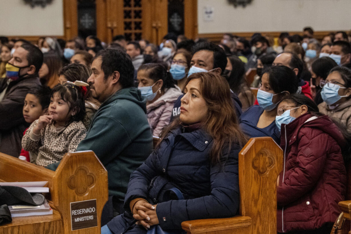 Parishioners attend Mass at Our Lady of Sorrows Catholic Church in the Queens borough of New York in 2022. According to a report released by the Pew Research Center, Catholics remain the largest religious group among Latinos in the United States.