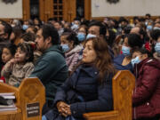 Parishioners attend Mass at Our Lady of Sorrows Catholic Church in the Queens borough of New York in 2022. According to a report released by the Pew Research Center, Catholics remain the largest religious group among Latinos in the United States.