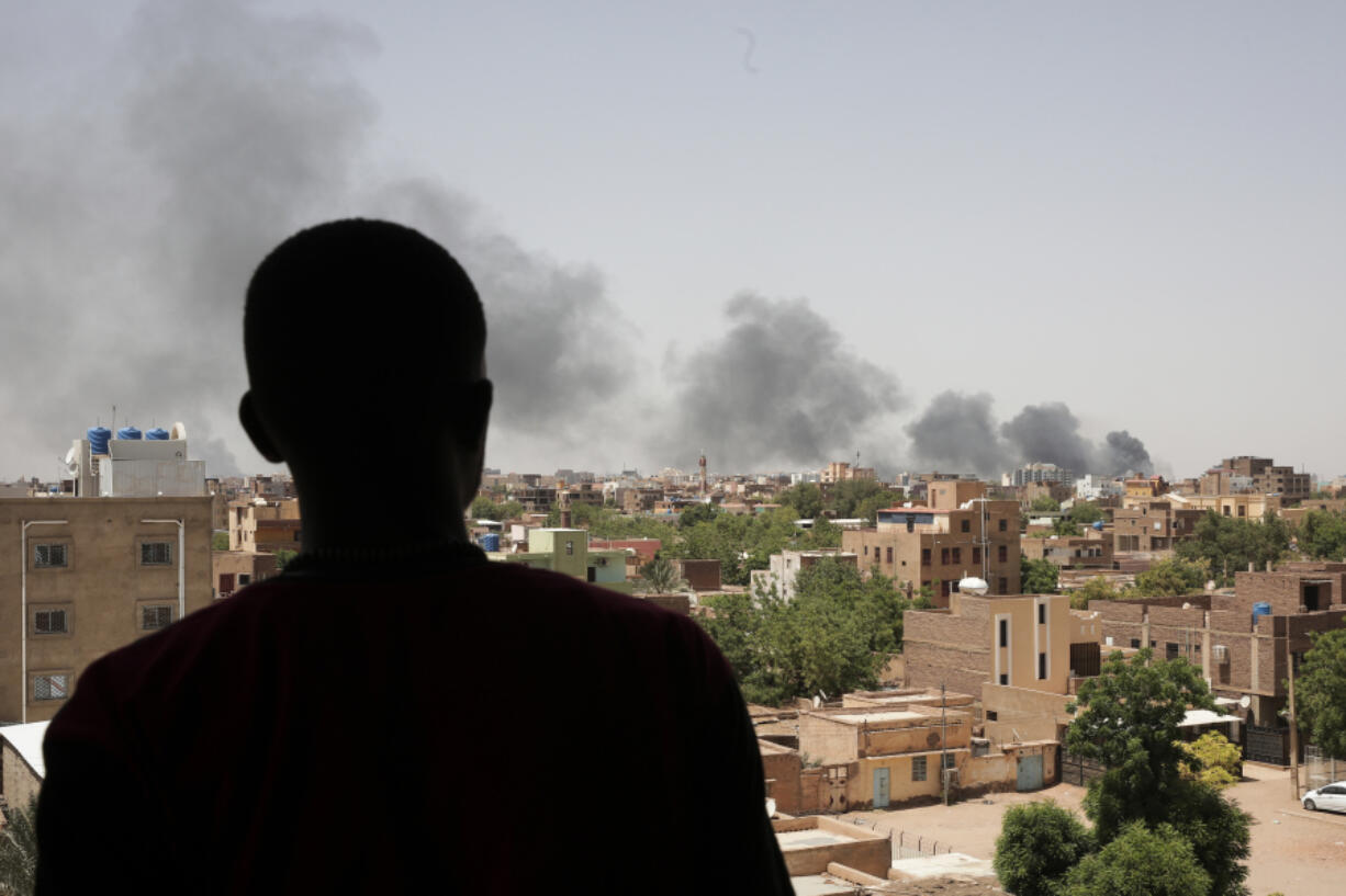 Smoke is seen in Khartoum, Sudan, Saturday, April 22, 2023. The fighting in the capital between the Sudanese Army and Rapid Support Forces resumed after an internationally brokered cease-fire failed.