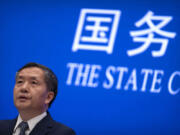 Shen Hongbing, the director of the Chinese Center for Disease Control and Prevention, speaks at a press conference on the origins of COVID-19 at the State Council Information Office in Beijing, Saturday, April 8, 2023.