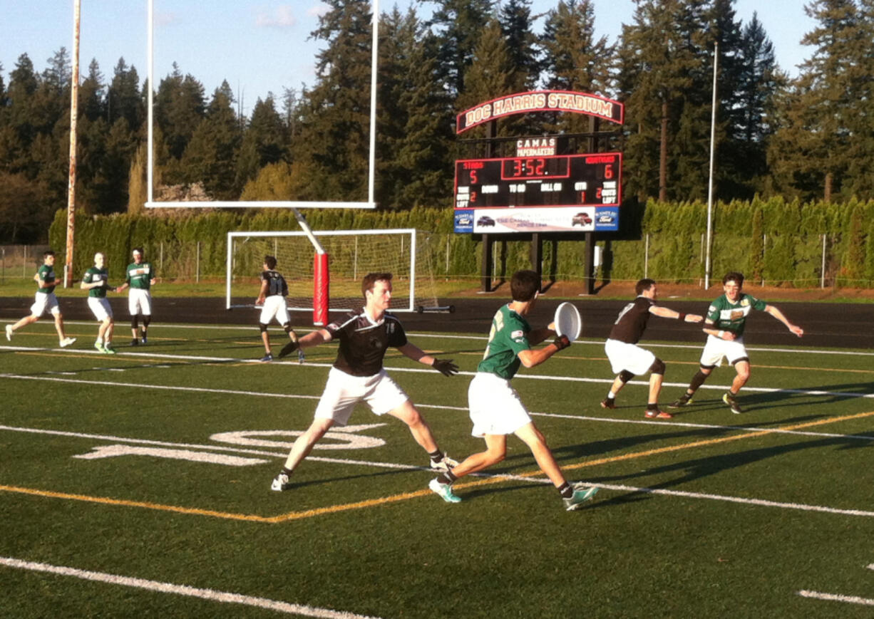 Professional ultimate disc returns to Clark County on Saturday, May 6, 2023, at Kiggins Bowl. Ultimate has played in the area before, including, as pictured here, in 2014 at Doc Harris Stadium in Camas.