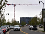 A new crane is seen at The Waterfront Vancouver as construction continues on a parking garage Wednesday morning, May 3, 2023.