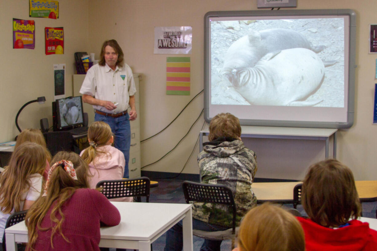 Marine biologist John Ford brought bones for students to handle as part of his April 26 presentation at Lewis River Academy.