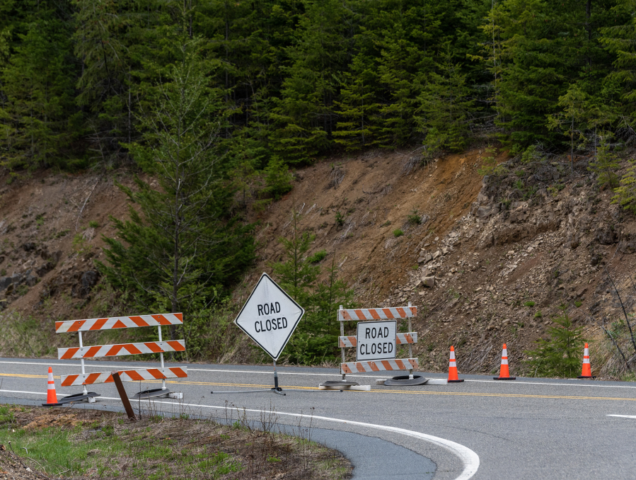 Slide on Highway 504 near Mount St. Helens may be removed by