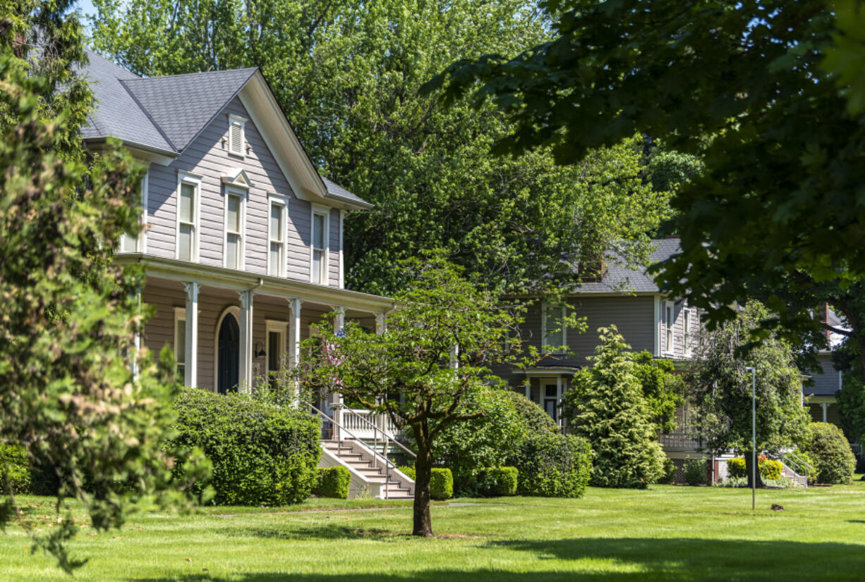 Historic houses sit along Officers Row at the Fort Vancouver National Site. Many of the houses date back to the 19th century.