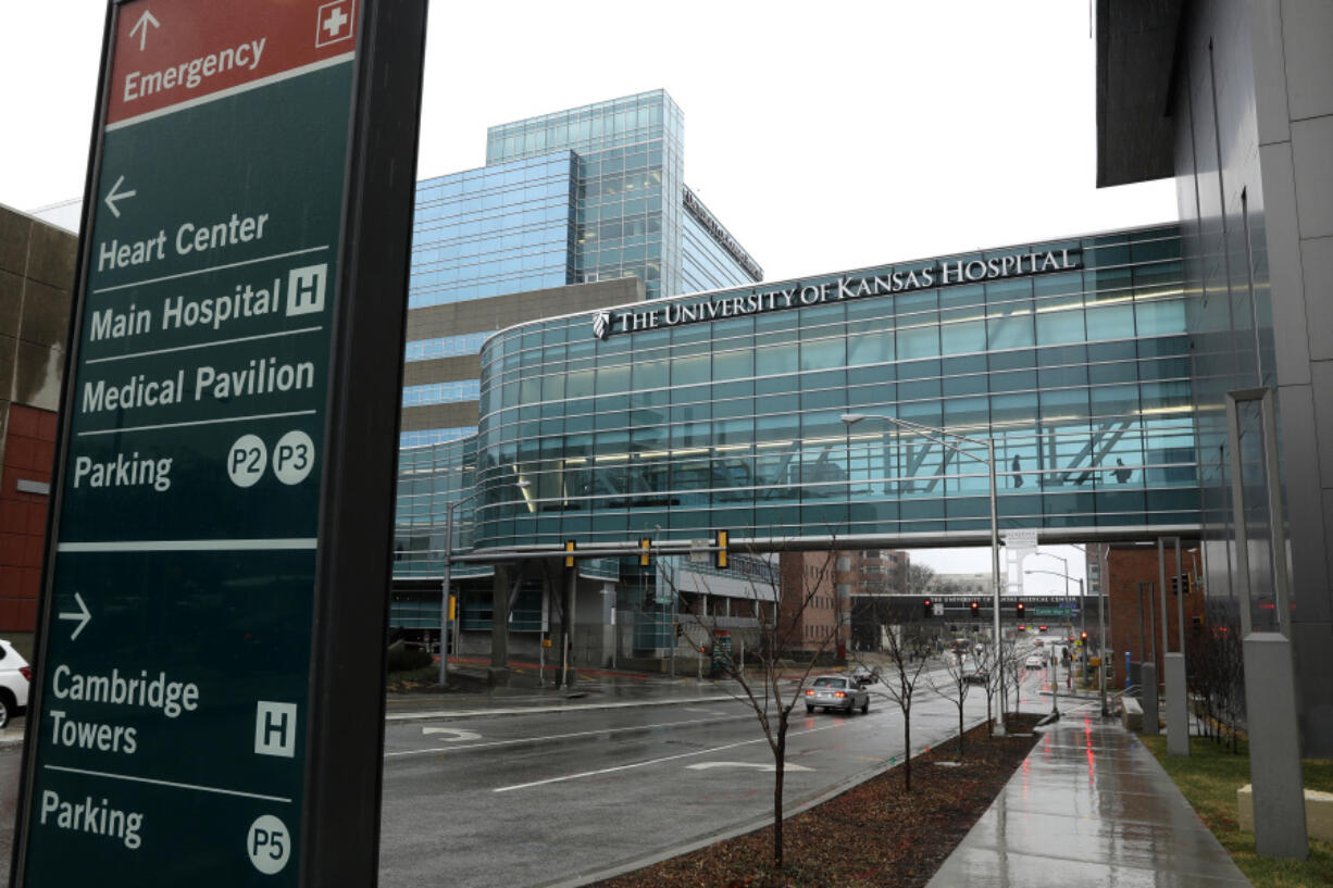 FILE - Buildings at the University of Kansas Hospital are seen on March 9, 2020, in Kansas City, Kan. A first-of-its-kind federal investigation has found that two hospitals, Freeman Health System in Joplin, Mo., and University of Kansas Hospital in Kansas City, put a pregnant woman's life in jeopardy and violated federal law by refusing to provide an emergency abortion when she was experiencing premature labor at 17 weeks. The findings are revealed in documents obtained by The Associated Press.