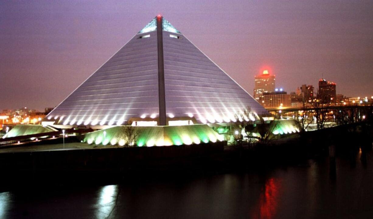 FILE - The Memphis, Tenn., skyline is dominated by the Memphis Pyramid, an arena that sits on the Mississippi River, shown in this February 1999 image. Some of the largest U.S. cities challenging their 2020 census numbers aren't getting the results they hoped for from the U.S. Census Bureau.