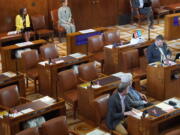 The desks of Republican senators are vacant on May 31, 2023, as the GOP-led walkout prevents the Senate from conducting business for the 19th day.