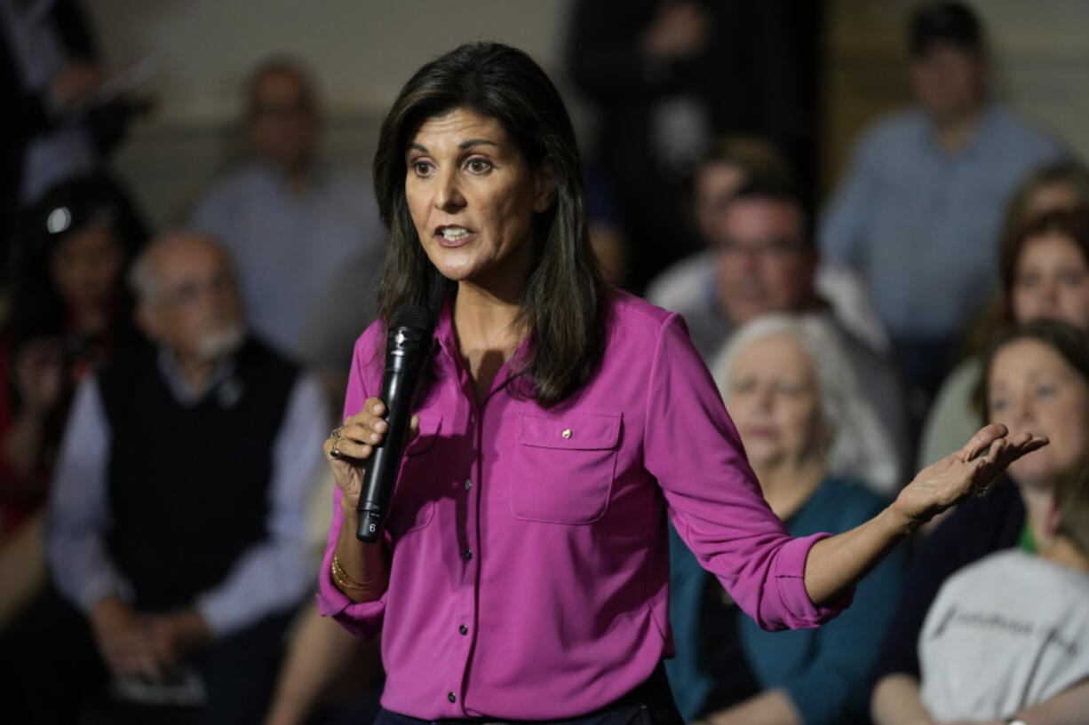 FILE - Republican presidential candidate Nikki Haley speaks during a town hall campaign event, Wednesday, May 17, 2023, in Ankeny, Iowa. In the coming weeks, at least four additional candidates are expected to launch their own presidential campaigns, joining a field that already includes Florida Gov. Ron DeSantis, Sen. Tim Scott, R-S.C., Haley, former Arkansas Gov. Asa Hutchinson, tech billionaire Vivek Ramaswamy and several longer-shots like conservative talk radio host Larry Elder.