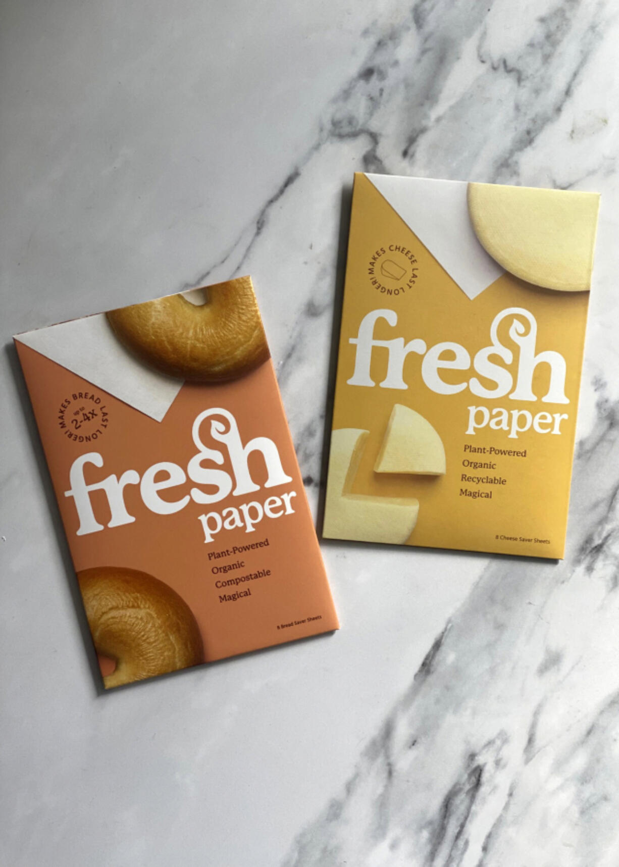 Botanically infused papers from The Fresh Glow Co,. which are designed to keep foods fresher longer, and are organic and compostable.