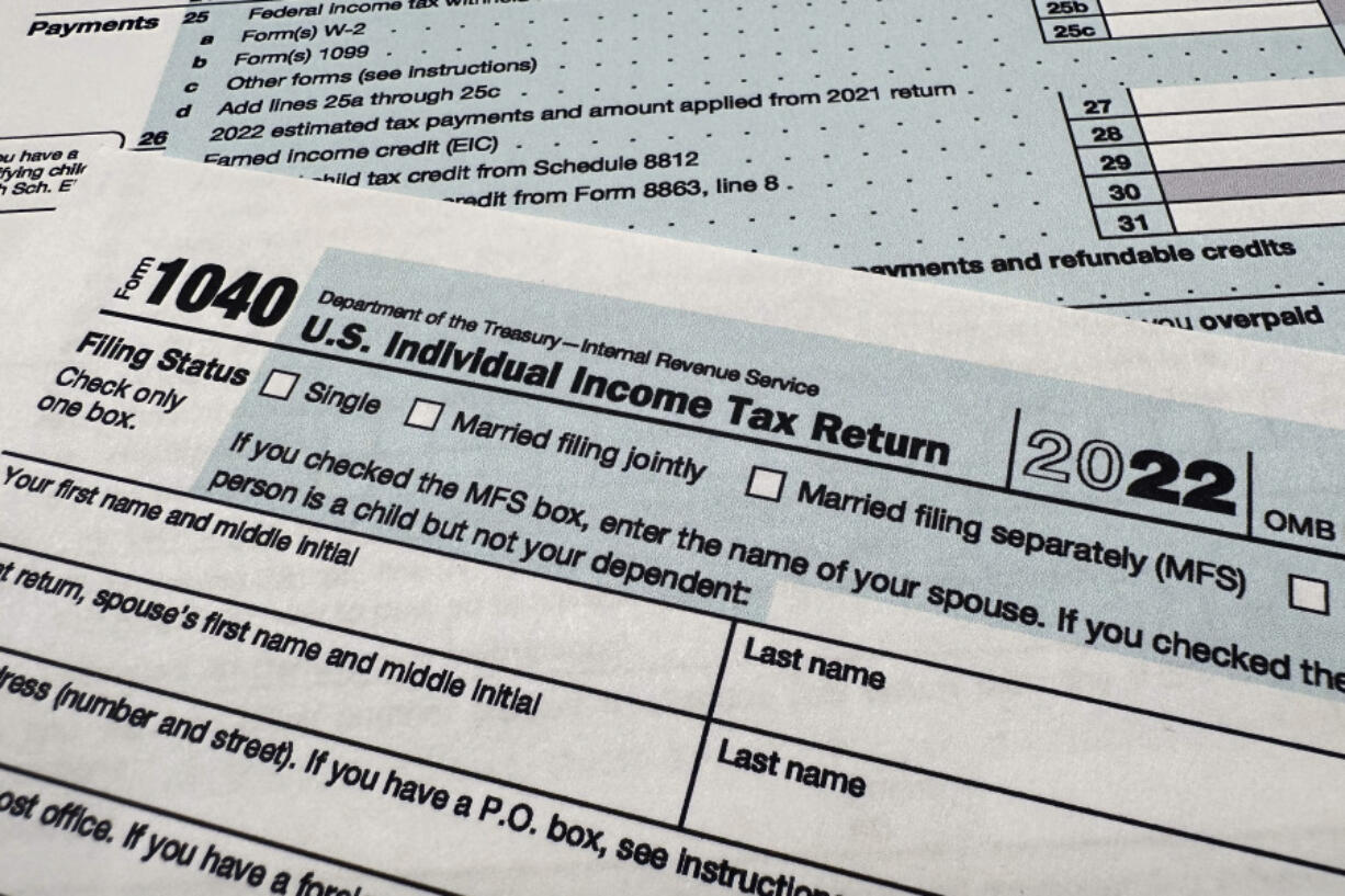 FILE - The Internal Revenue Service 1040 tax form for 2022 is seen on April 17, 2023. The IRS is planning to launch a pilot program for a government-run, online tax filing system that's free for all. After months of research, the IRS published a feasibility report on Tuesday, May 16, 2023, laying out taxpayer interest in direct file, how the system could work, its potential cost, operational challenges and more.