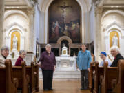 From left, Sisters Margaret M. O'Brien, Margaret Egan, Dorothy Metz, Donna Dodge, Claire E. Regan, and Sheila Brosnan, all members of the leadership council of the Sisters of Charity, pose May 2 inside the Chapel of the Immaculate Conception where they took their vows at various times, at the College of Mount Saint Vincent, a private Catholic college in the Bronx borough of New York.