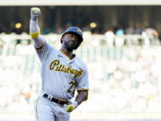 Pittsburgh Pirates' Andrew McCutchen runs the bases after hitting a solo home run against the Seattle Mariners during the first inning of a baseball game Friday, May 26, 2023, in Seattle.