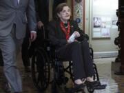 Sen. Dianne Feinstein, D-Calif., arrives in a wheelchair at the Capitol on Wednesday, May 10, 2023, in Washington.