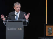 Supreme Court Chief Justice John Roberts speaks as her receives the Henry J. Friendly Medal during the American Law Institute's annual dinner in Washington, Tuesday, May 23, 2023.