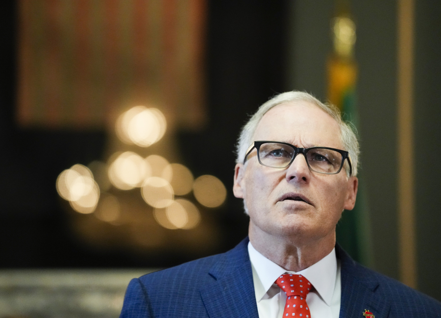 FILE - Washington Gov. Jay Inslee speaks at the Washington state Capitol in Olympia, Wash., Tuesday, April 25, 2023.