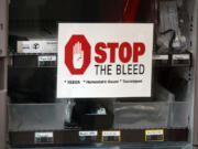 A Stop the Bleed sign is seen at Memorial Regional Hospital in the emergency room, Thursday, June 1, 2023.