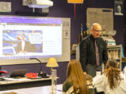 Columbia River High School history teacher David Douglas talks to students in 2022. Douglas will join other educators this summer in Saipan to study the impact World War II had on the island and its people.