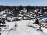 A blanket of snow covers Walnut Grove Neighborhood Park in Vancouver on Feb. 24.