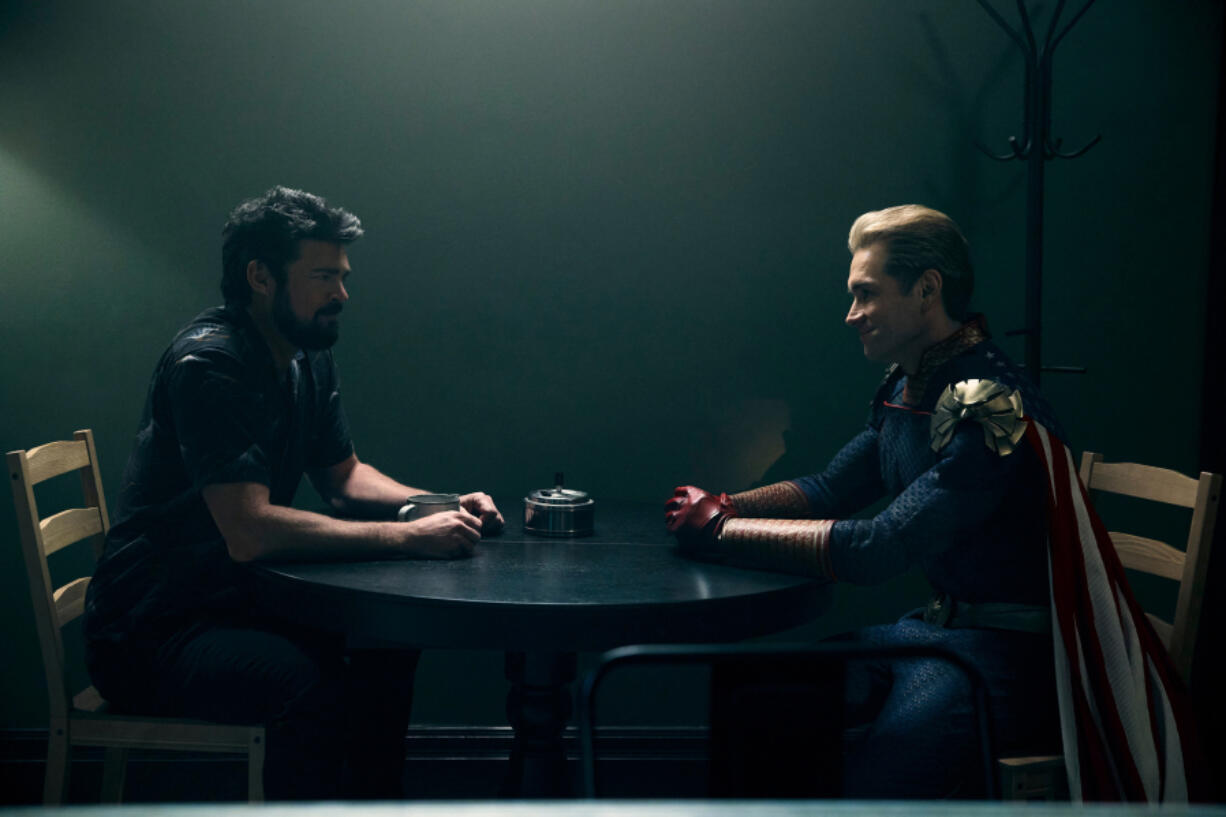 Karl Urban, left, and Antony Starr in "The Boys." (Prime Video)