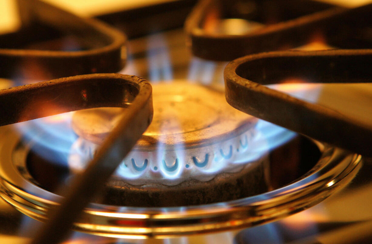 A burner on a stove emits blue flames from natural gas Sept. 21, 2005, in Des Plaines, Illinois.