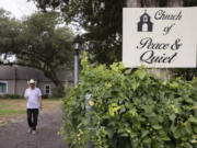 A sign for the Church of Peace & Quiet at Neil Foreman's home in Tarrant County near Mansfield, Texas.