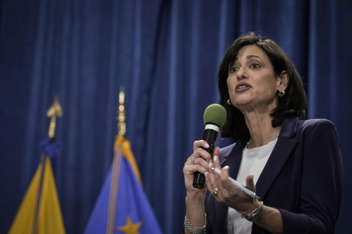 CDC Director Rochelle Walensky speaks during a news conference at HHS headquarters March 9, 2023, in Washington, D.C. She will officially step down on June 30.