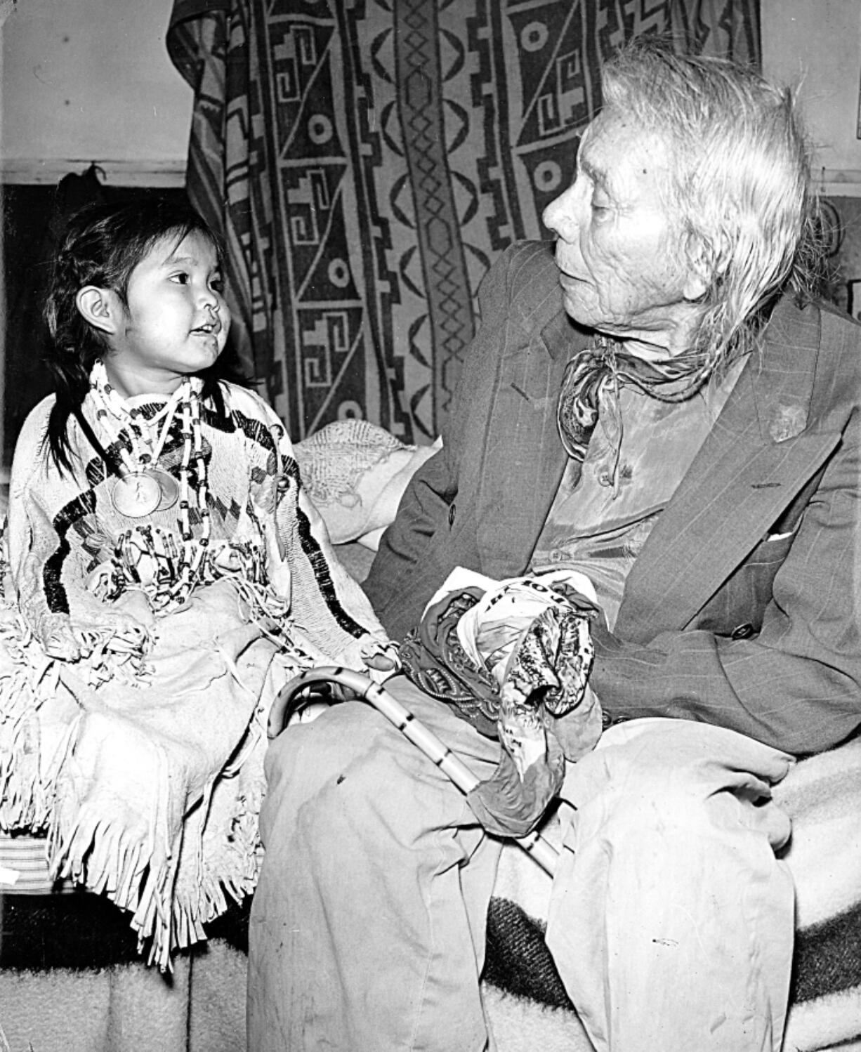 Linda Meanus and her grandfather, Chief Tommy Thompson.