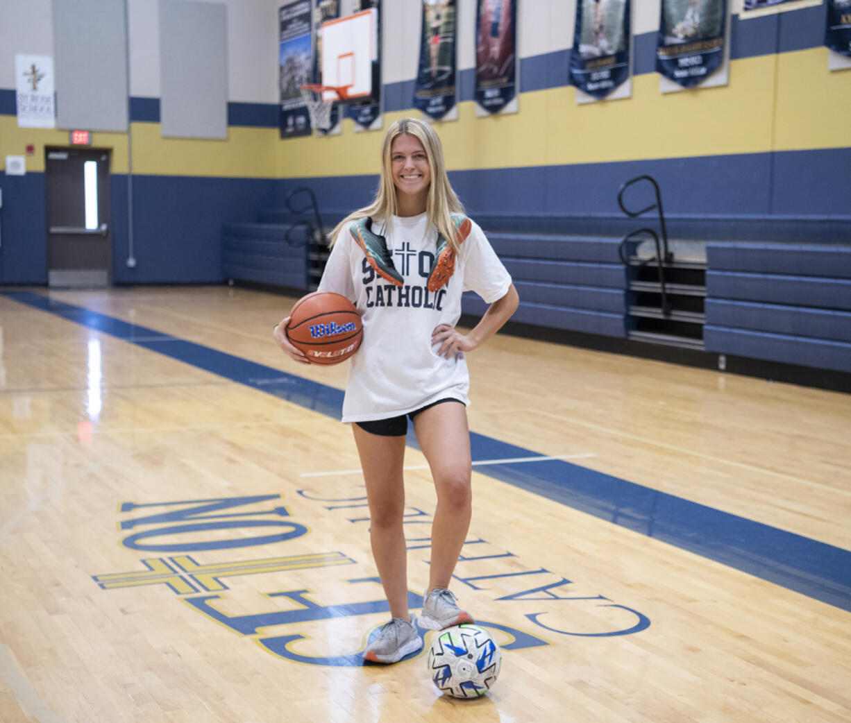 Seton Catholic senior Anna Mooney stands for a portrait Tuesday, June 6, 2023, at Seton Catholic High School. Mooney, who competes in basketball, soccer and track and field, is The Columbian's female athlete of the year.