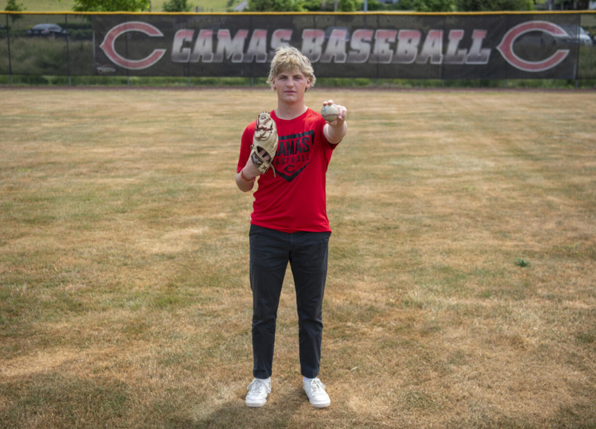 Camas senior Max Fraser poses for a portrait Thursday, June 8, 2023, at Camas High School. Fraser is The Columbian's All-Region baseball player of the year.