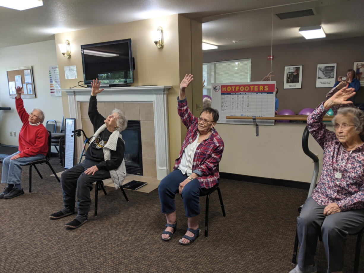 To celebrate National Senior Fitness Day on May 31, Korri Nelson came to Prestige Assisted Living at Bridgewood and taught chair yoga to residents.