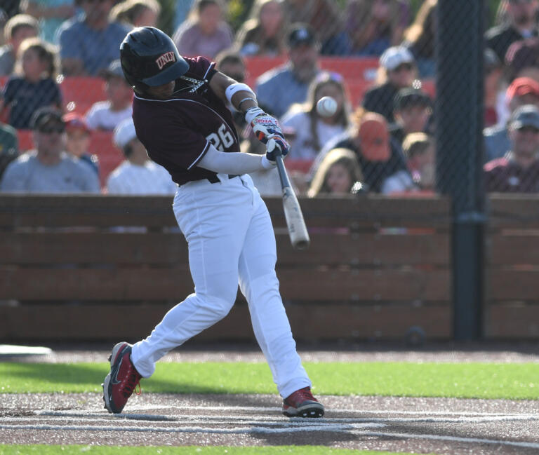 Raptors right fielder Jacob Sharp hits the ball Tuesday, June 27, 2023, during the Raptors’ game against Bend at the Ridgefield Outdoor Recreation Complex.