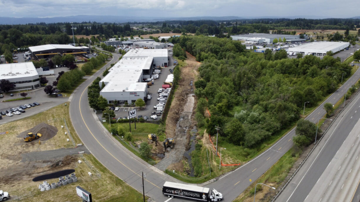 This aerial photo shows the area of a joint project between the Port of Ridgefield, Clark Regional Wastewater District and the city of Ridgefield. Construction on the project will begin soon and includes upgrading a sewer line and creating a 2,000-foot-long pedestrian trail.