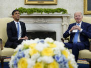 President Joe Biden meets with British Prime Minister Rishi Sunak in the Oval Office of the White House in Washington, Thursday, June 8, 2023.