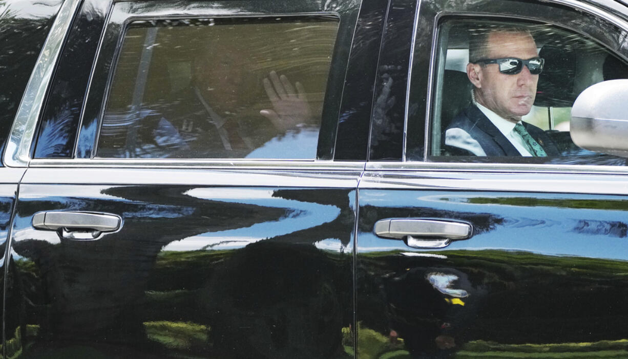 Former President Donald Trump leaves his Trump National Doral resort, Tuesday, June 13, 2023 in Doral, Fla.