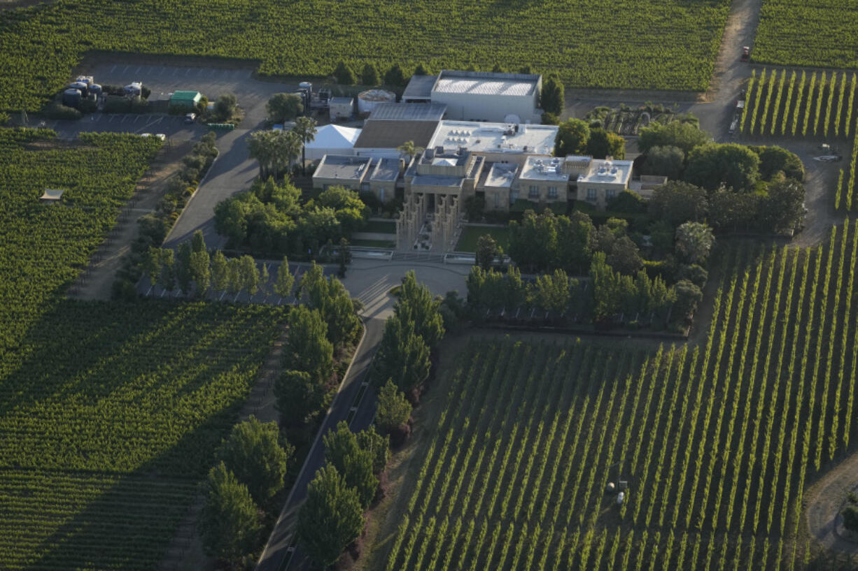 The Darioush winery is seen from a Napa Valley Aloft balloon in Napa, Calif., on Monday.