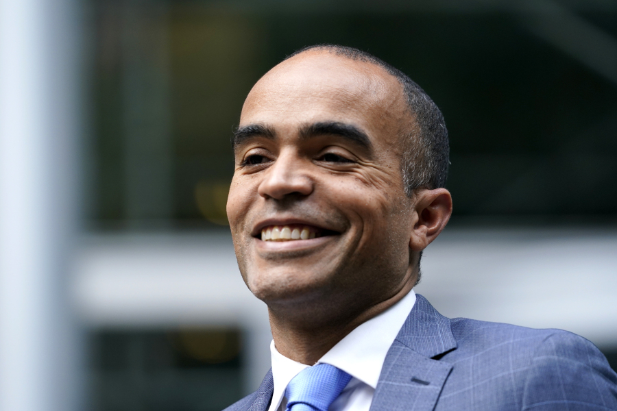 FILE - U.S. Attorney for Western Washington Nick Brown poses for a photo outside the U.S. Courthouse on Oct. 19, 2021, in Seattle. Brown announced on Tuesday, June 20, 2023, he is stepping down -- a resignation that arrives amid expectations that he's planning to run for state attorney general.