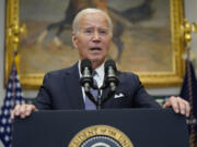 President Joe Biden speaks in the Roosevelt Room of the White House on Friday in Washington. The Biden administration is moving forward on a new student debt-relief plan after the Supreme Court struck down his original initiative to provide relief to 43 million borrowers.