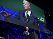 President Joe Biden speaks at the League of Conservation Voters annual capital dinner in Washington, Wednesday, June 14, 2023.