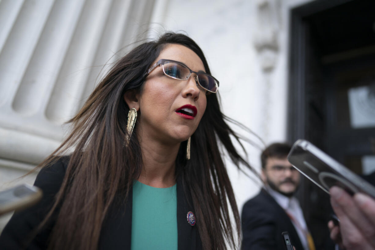 Rep. Lauren Boebert, R-Colo., a member of the conservative House Freedom Caucus, leaves the chamber after the Republican-controlled House voted along party lines to censure Rep. Adam Schiff, D-Calif., at the Capitol in Washington, June 21, 2023. A surprise effort by hard-right House Republicans to impeach President Joe Biden has been sidelined for now, but the ability of Boebert to force the issue to a House vote demonstrates the ever-escalating challenge Speaker Kevin McCarthy faces in controlling his his own Republican majority.(AP Photo/J.