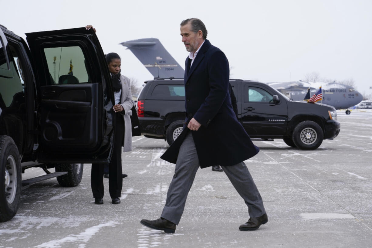 FILE - Hunter Biden, son of President Joe Biden, walks to a motorcade vehicle after stepping off Air Force One with President Biden, Feb. 4, 2023, at Hancock Field Air National Guard Base in Syracuse, N.Y.