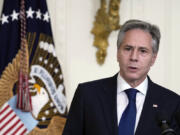 FILE - U.S. Secretary of State Antony Blinken speaks at a chiefs of mission reception in the East Room of the White House in Washington, on June 13, 2023. Blinken and Chinese Foreign Minister Qin Gang shared concerns on a phone call Wednesday, June 14, 2023 ahead of a planned visit by the U.S. official to China meant to shore up relations.