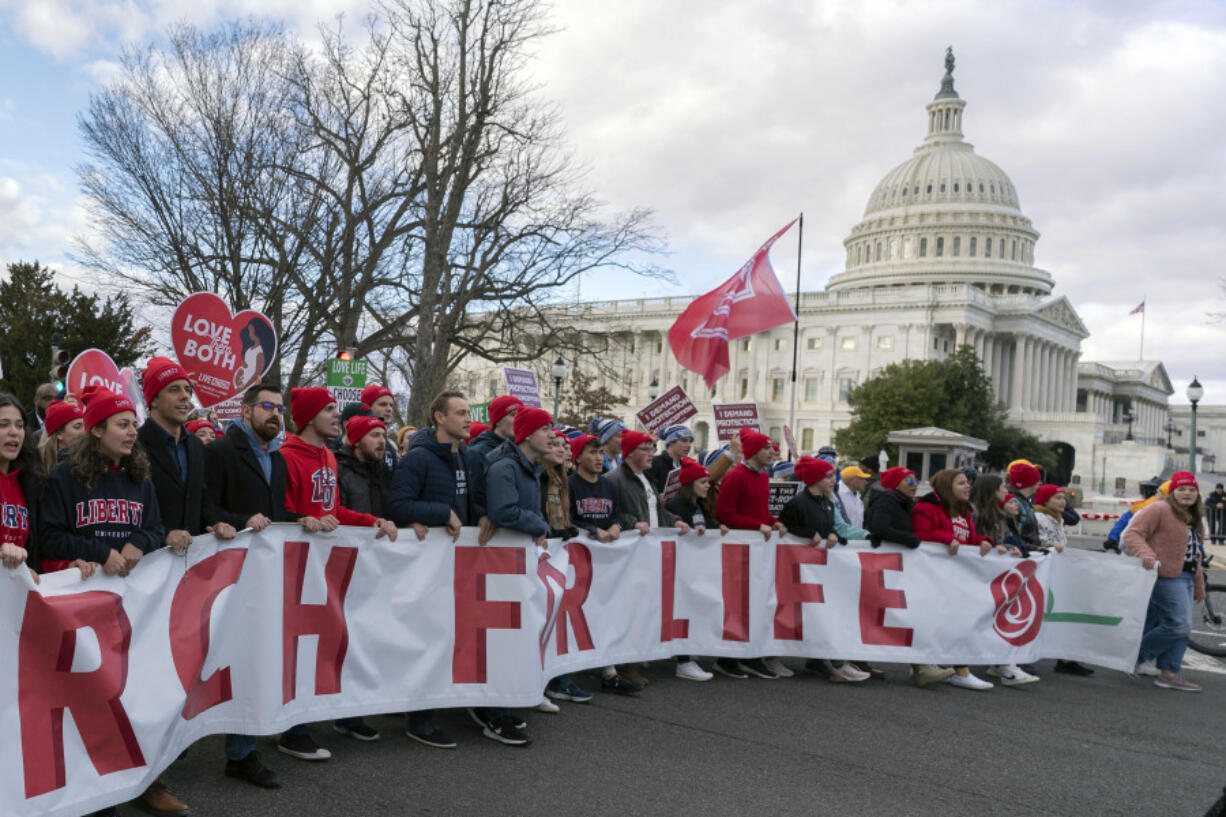 FILE - Anti-abortion activists march outside of the U.S. Capitol during the March for Life in Washington, Friday, Jan. 20, 2023. House Republicans this month have begun to push a series of policy changes around abortion, seeking to build on the work of anti-abortion advocates who helped catapult the issue successfully to the Supreme Court last year.