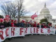 FILE - Anti-abortion activists march outside of the U.S. Capitol during the March for Life in Washington, Friday, Jan. 20, 2023. House Republicans this month have begun to push a series of policy changes around abortion, seeking to build on the work of anti-abortion advocates who helped catapult the issue successfully to the Supreme Court last year.