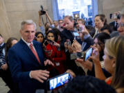 House Speaker Kevin McCarthy of Calif., speaks to reporters outside his office on Capitol Hill in Washington, Wednesday, June 7, 2023.