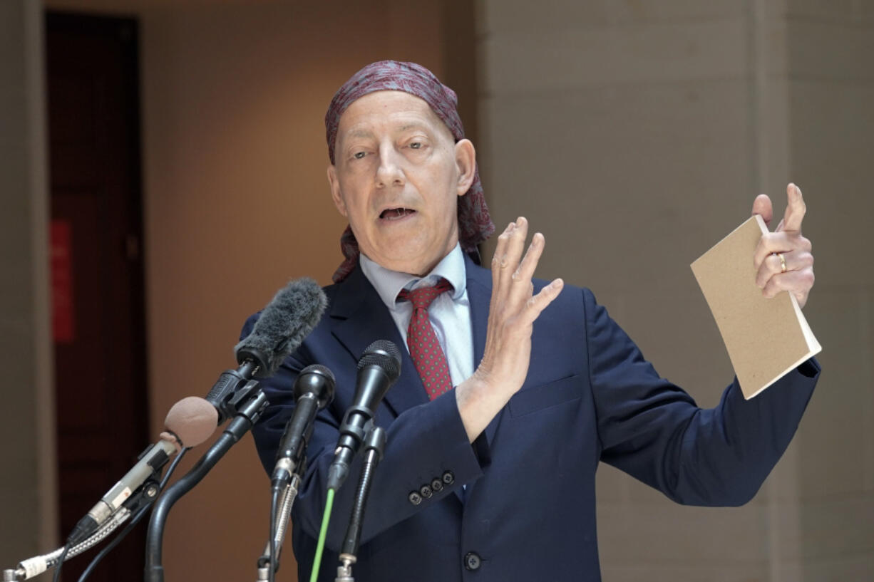 Rep. Jamie Raskin, D-Md., the ranking member of the House Oversight and Accountability Committee, speaks to reporters after he and Chairman James Comer, R-Ky., met with FBI officials to view confidential documents Comer demanded in his investigation of President Joe Biden's family, Monday, June 5, 2023, on Capitol Hill in Washington.